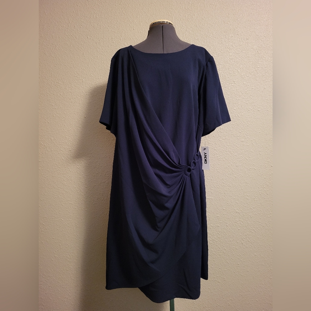NWT DKNY Navy Faux Wrap Knit Dress Size 22W
